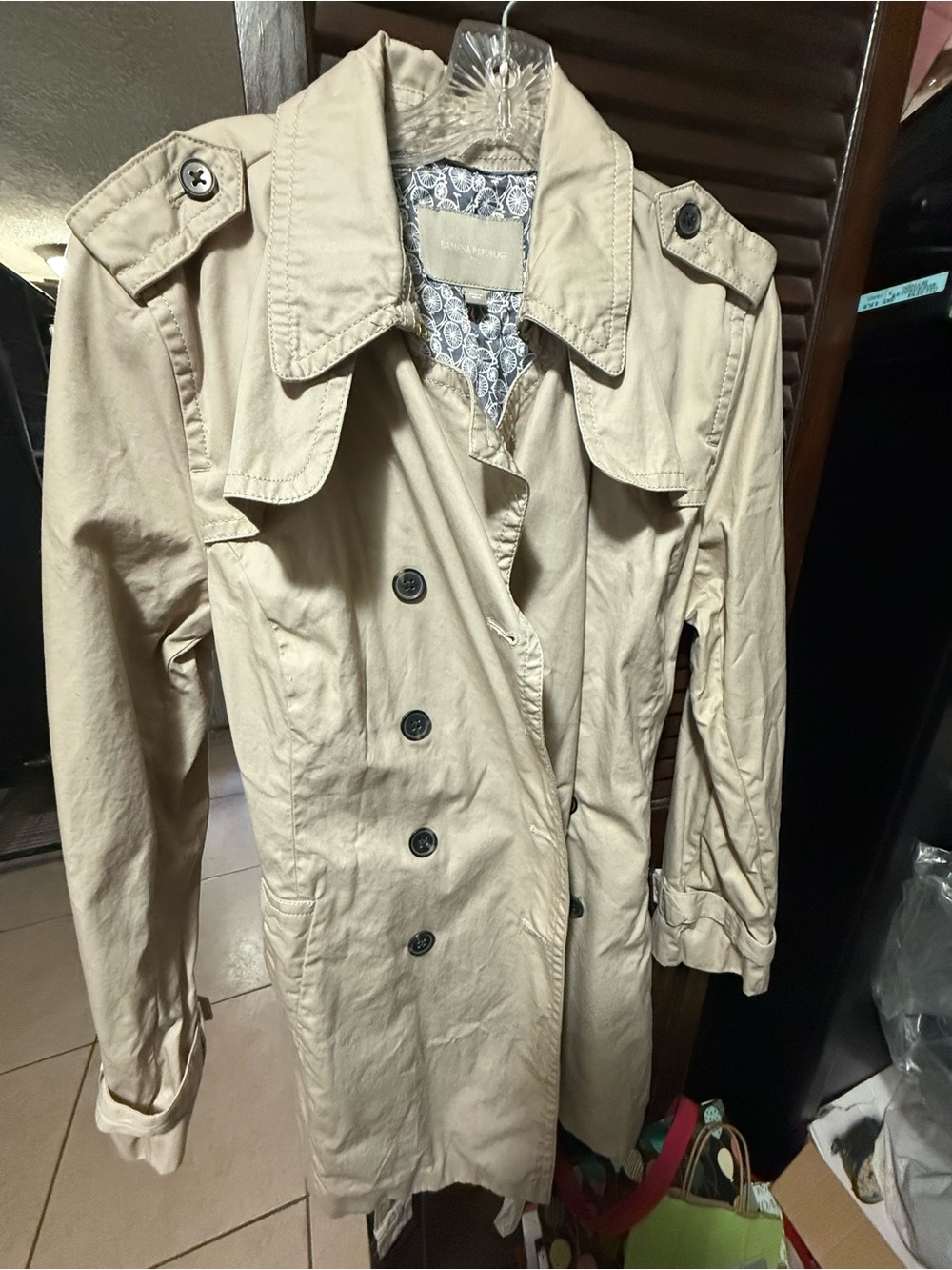 Banana Republic Khaki Double-Breasted Trench Coat